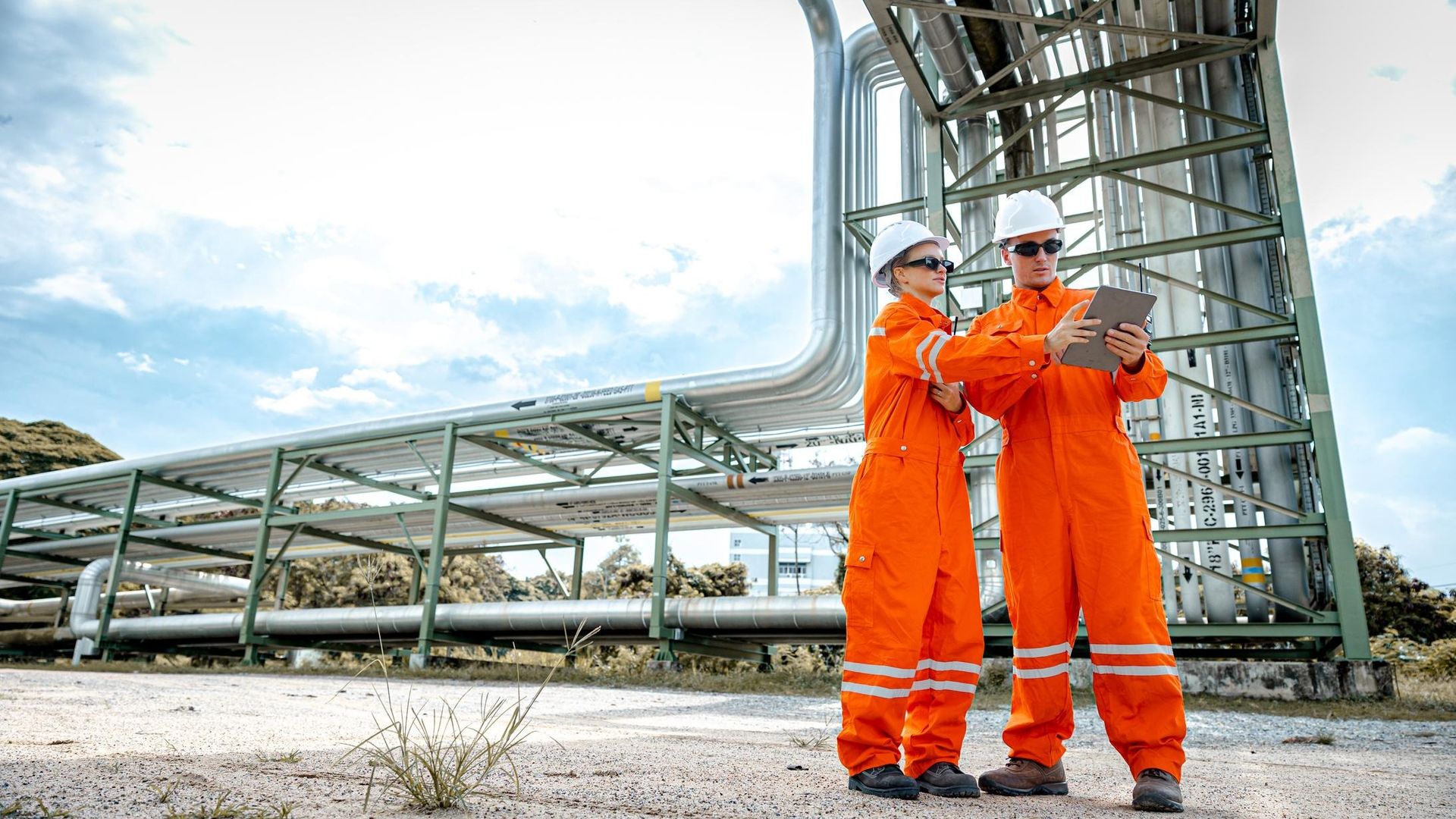 Technicians working on plant pipework